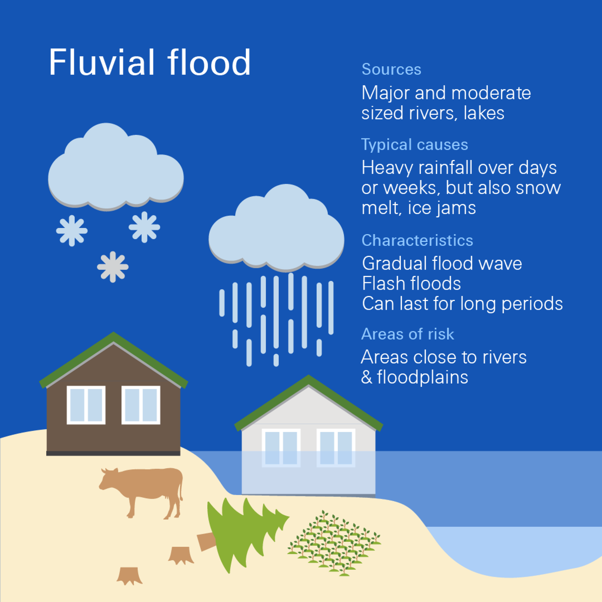 SwissRe's tweet photo. 🌊In 2024, major global floods highlighted the increasing threat of severe weather. Although all floods involve excess water causing damage, they vary in characteristics, risks, and impacts. 

Learn more: https://t.co/zgTm2GGqdl https://t.co/KAvs7AjUos