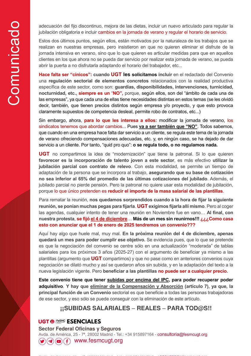 📌#UGT exigimos respuestas de la patronal en la mesa del XIX #Convenio #TIC
👉 La patrona sigue sin hacer los deberes...
👉 #UGT le exigimos:
❌ No a la Subida 0%. 
❌ NO a la compensación/absorcion.
✅ Subidas por encima del #IPC
✅ #SalariosDignoYa para todos #ConvenioTICdigno