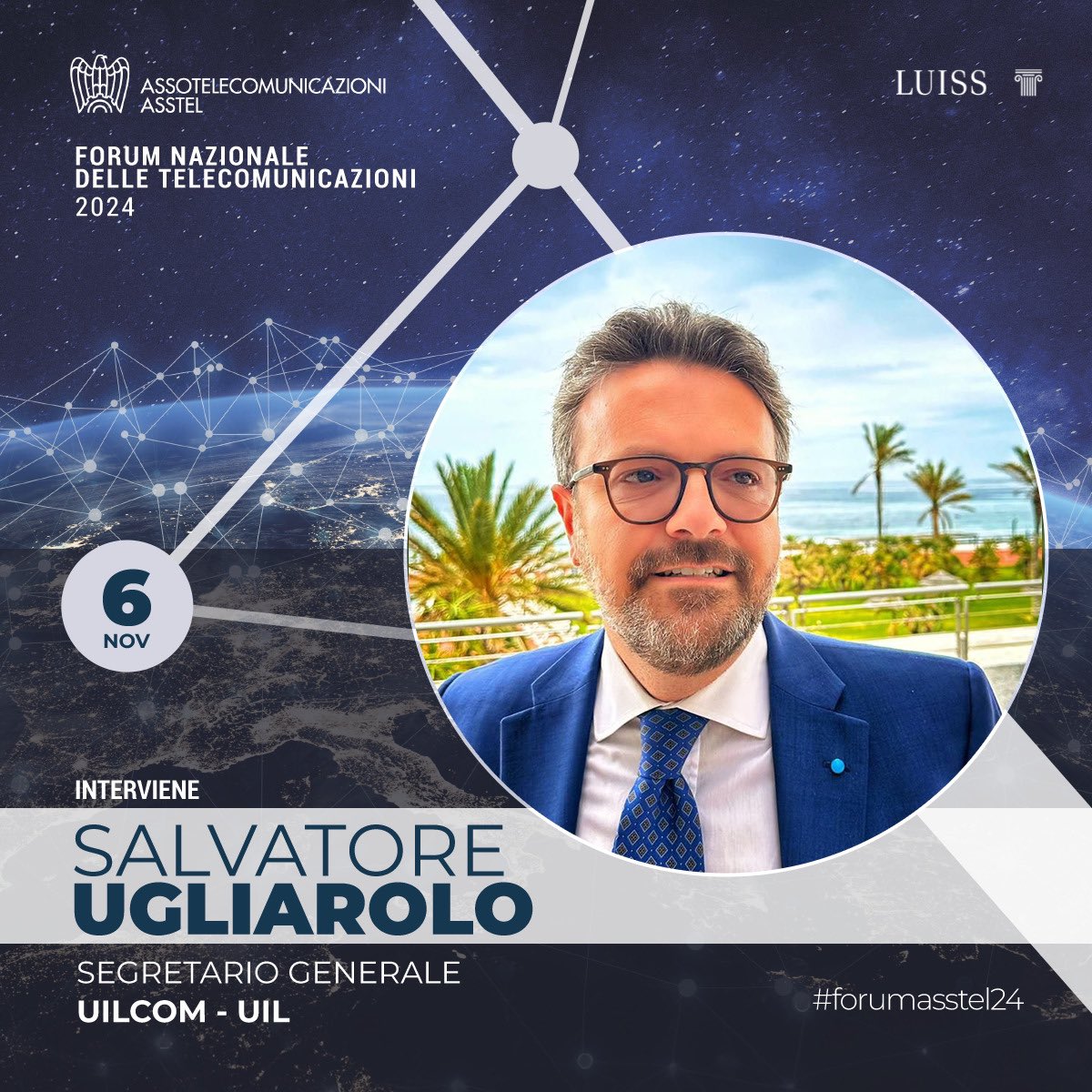 🌐 Connessi per l'Italia
📌 Al Forum Nazionale delle #Telecomunicazioni 2024 sarà con noi <a href="/SalvoUgliarolo/">Salvo Ugliarolo</a>, Segretario Generale <a href="/UilcomNazionale/">UILCOM Nazionale</a>.

📍 Il 6 novembre a Roma parliamo di persone, competenze, infrastrutture e nuovi servizi.

#forumasstel24