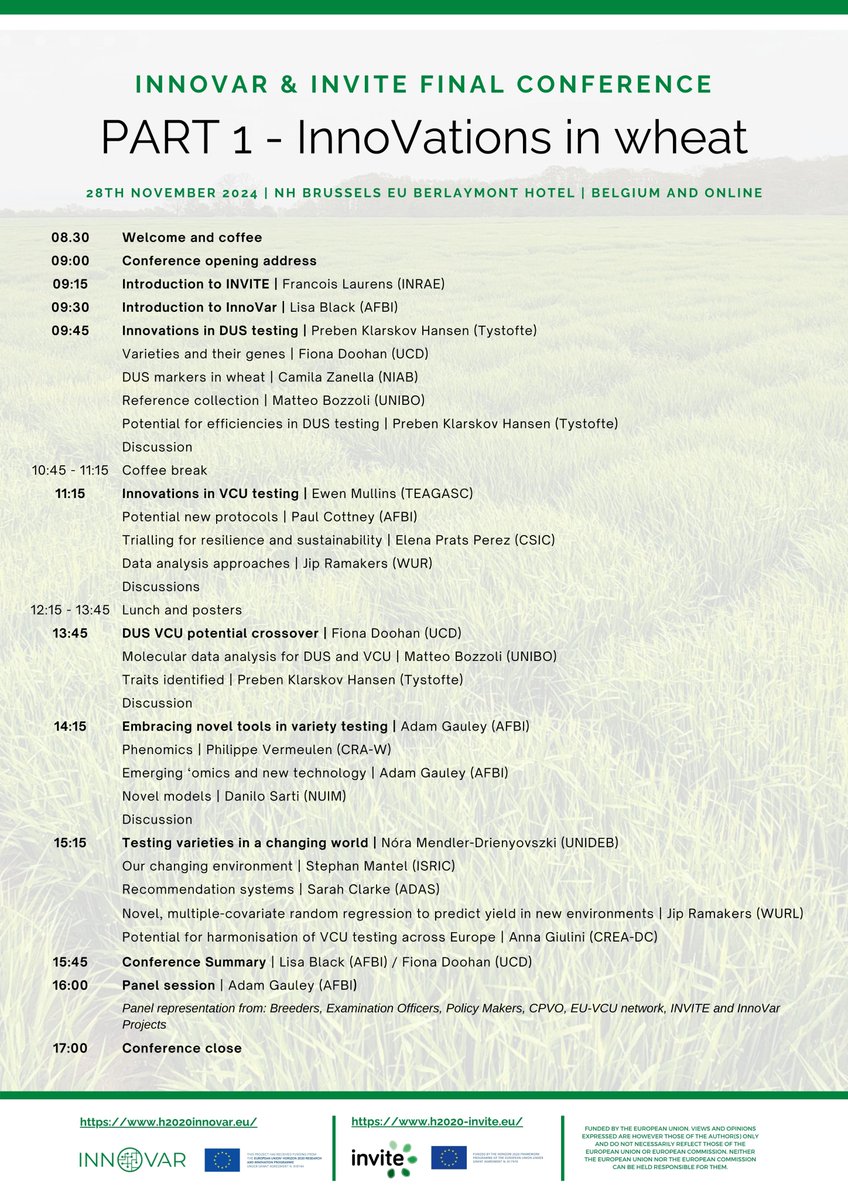 With just over a month to go until Part 1 of our Innovations towards Sustainability in Plant Variety Testing conference, we are delighted to share this programme with you!

Learn more on the website: h2020innovar.eu