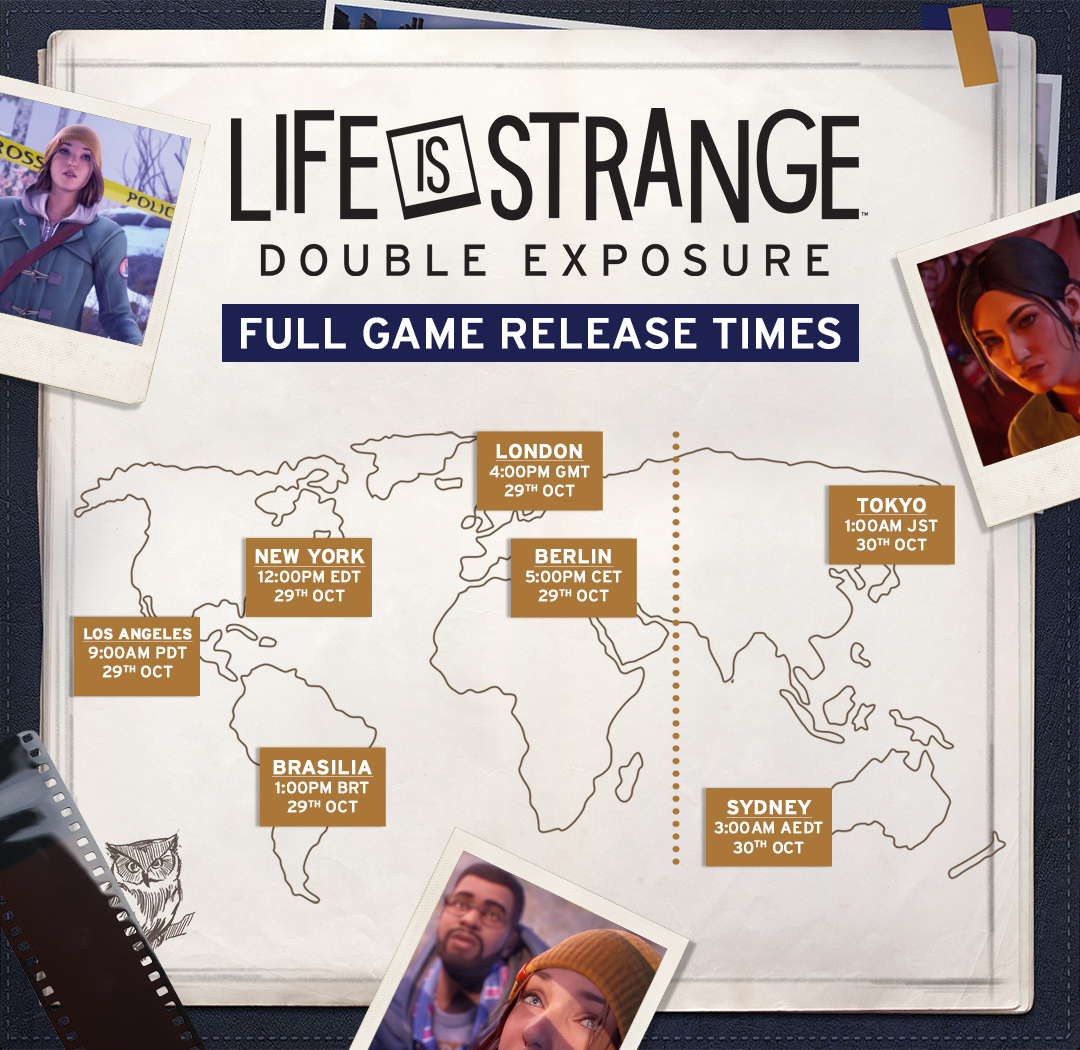 Here are your #LifeIsStrange Double Exposure global release times! Set your clocks for when it will launch in your timezone on October 29 ⏰

Pre-order now: sqex.link/i722