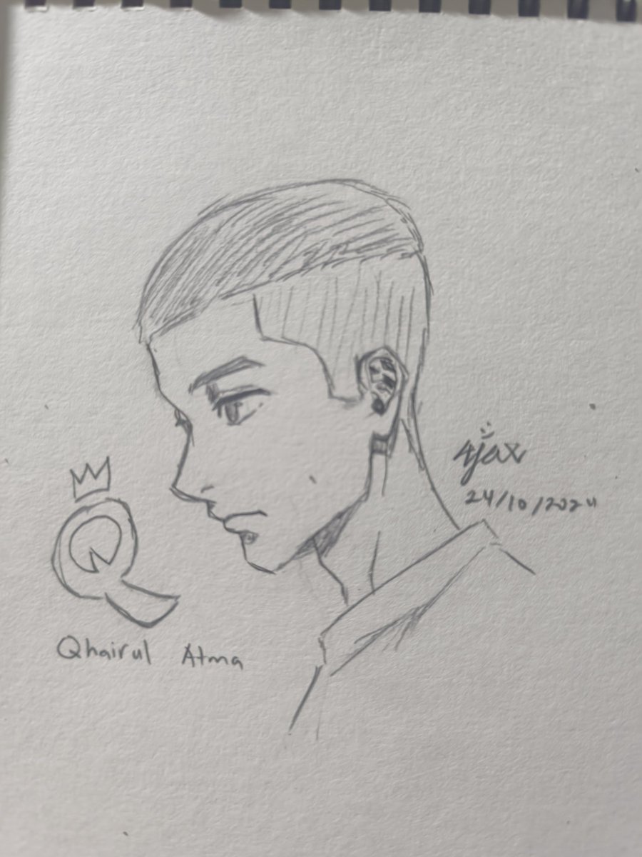 4bsyar's tweet photo. Sketching one of my OC. Introducing Q, or his full name is Qhairul Atma. https://t.co/sTE8Ot551h