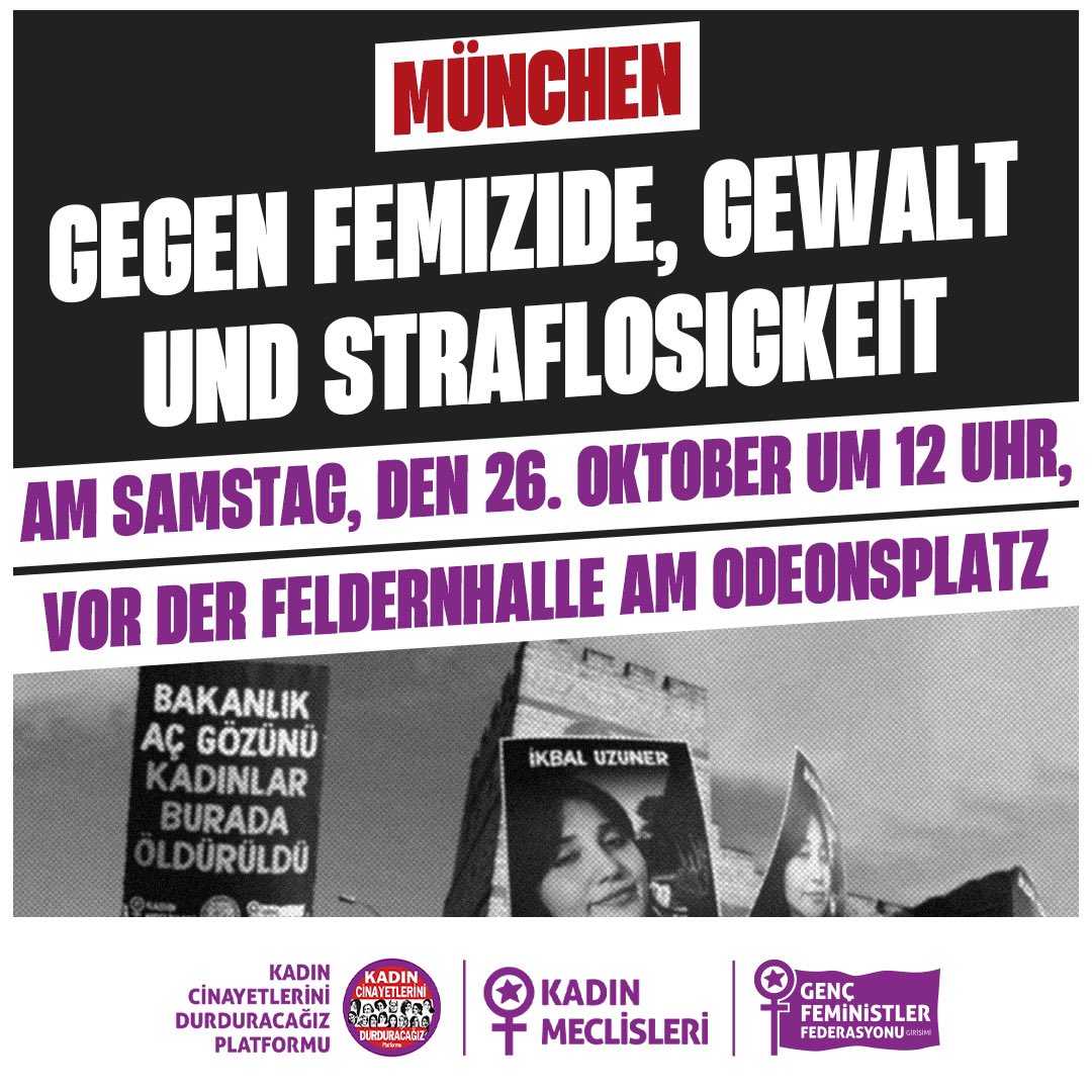 📍Wir treffen uns in München!

Gegen Mörder, Vergewaltiger und Straflosigkeit. Am Samstag, den 26. Oktober um 12:00 Uhr, sind wir vor der Feldherrnhalle am Odeonsplatz.