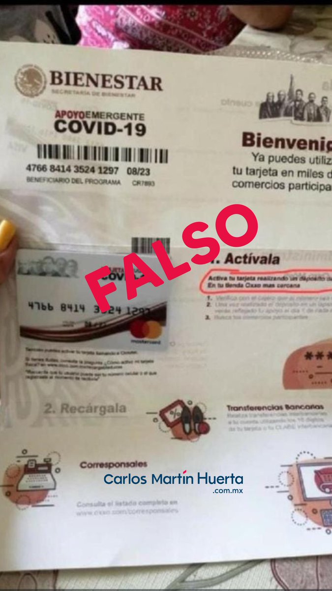 carlosmartinh's tweet photo. Por favor avísenle a su familia (especialmente a los de la tercera edad).
❗️🔎CUIDADO  si reciben una tarjeta como ésta hasta con tu nombre,  les piden depositar 300 pesos en un Oxxo para activarla.
ES UN FRAUDE.
Compártelo https://t.co/sHjChqqymz