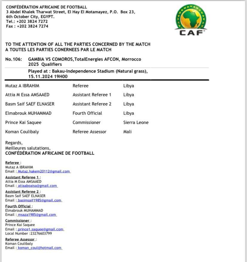 ptvgambia's tweet photo. 🚨 BIG NEWS

CAF has confirmed that The Gambia will host Comoros at Bakau Independence Stadium on November 15, 2024. This marks The Gambia’s first home international match since the stadium ban in February 2022. https://t.co/AWUa6swaUR