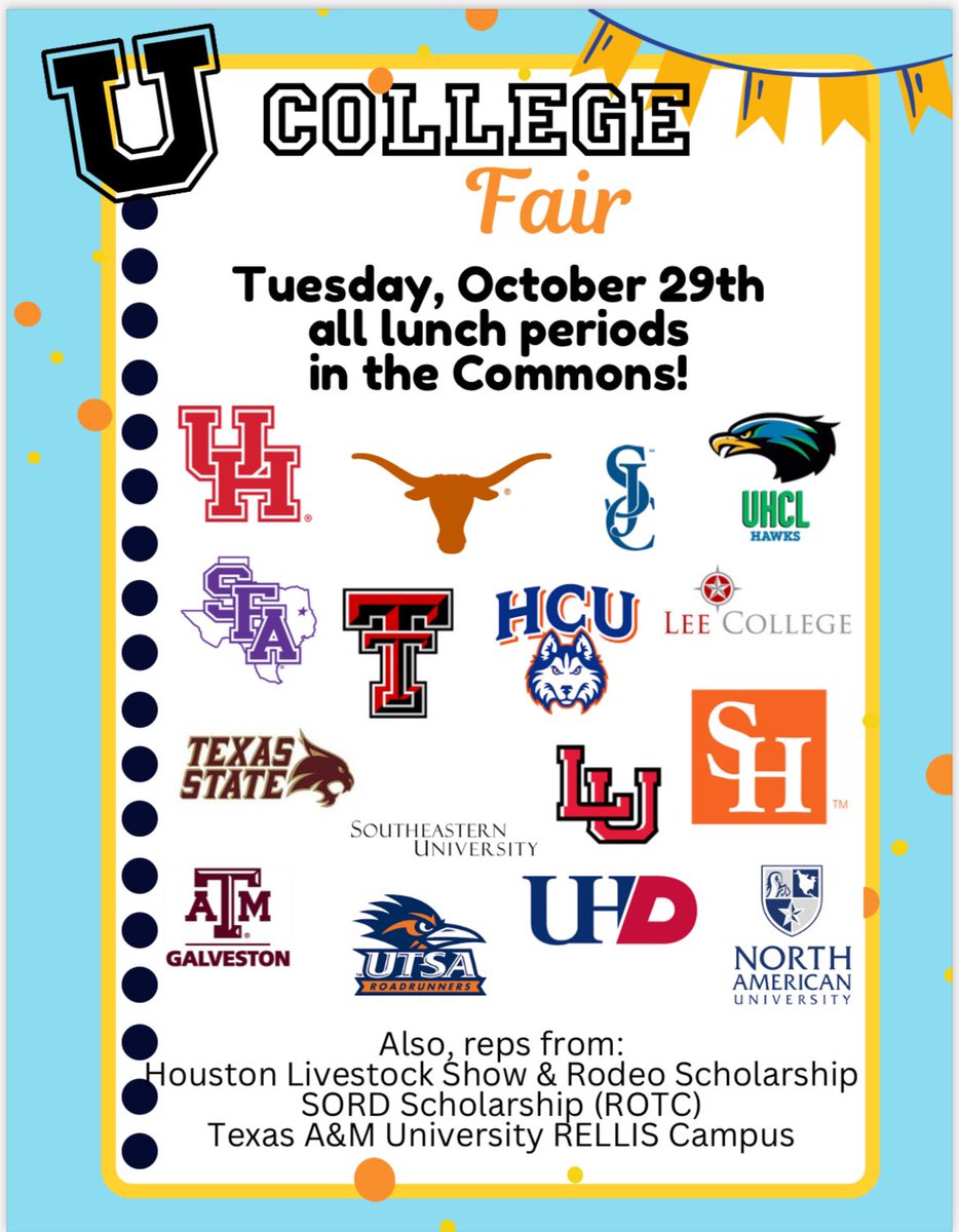 🚨COLLEGE FAIR🚨 Next Tuesday, in the commons during all lunches! See college reps to ask questions, check on your application status, or just pick up info. ✅🎓💯👏