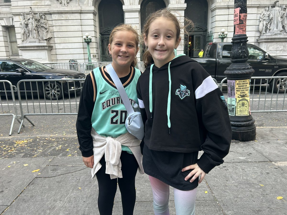 Savannah Goldberg and Ariana Gershkowitz, both 9, came to today’s parade from Brewster and hope to meet some of the <a href="/nyliberty/">New York Liberty</a> players. They met in day care and now play on a travel team.