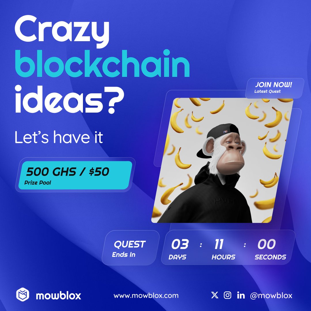 Got a wild blockchain idea?  We want to hear it!

Share your most creative idea &amp; win cash prizes + NFTs!   

How to join:  
1.  Post your idea  
2. Tag @Mowblox + 5 friends  
3. Head to the Blockchain Innovation Challenge Quest on our website and submit the link to your post.