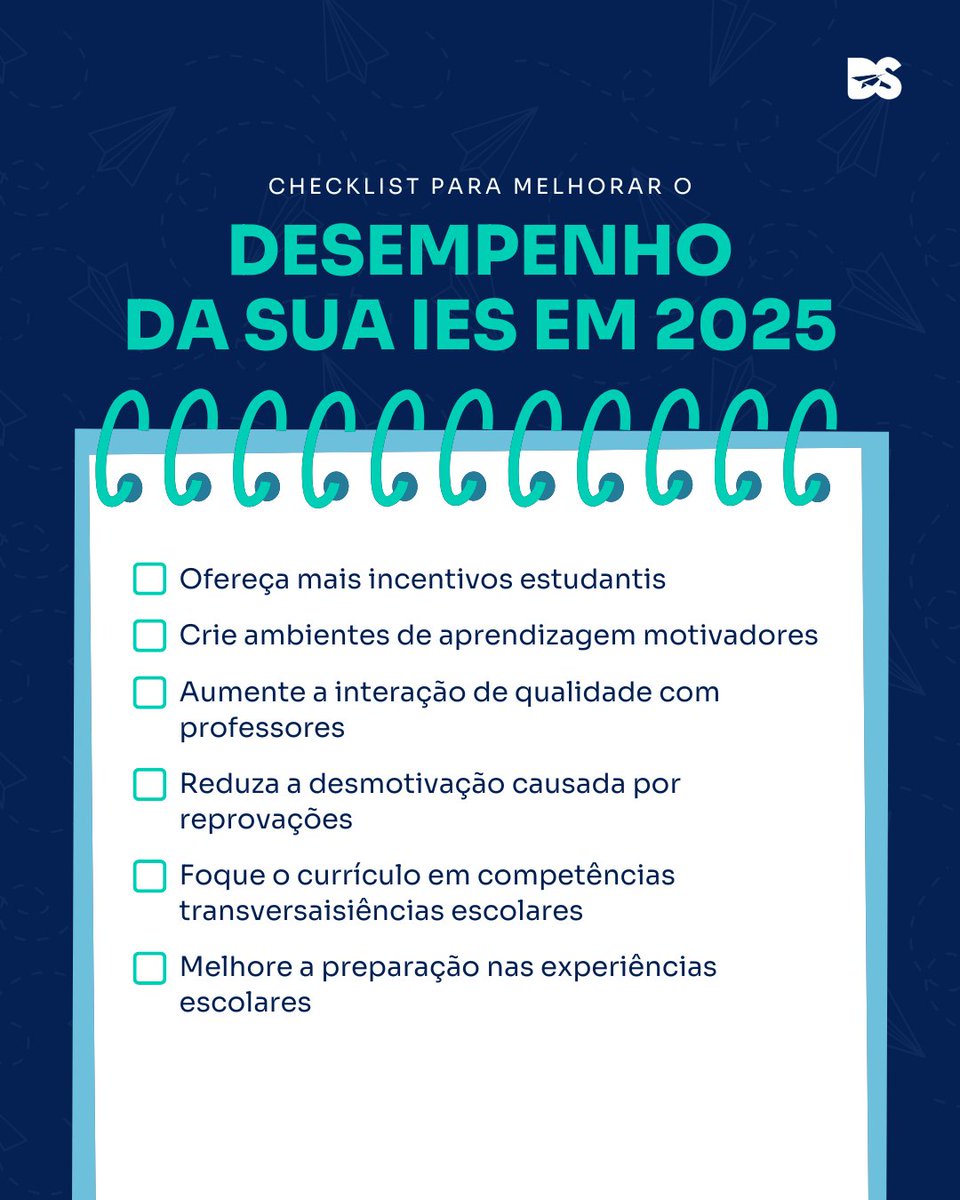 🚀 Comece 2025 com pequenas mudanças que fazem toda a diferença! Incentive mais, motive melhor, estreite as conexões com os alunos e foque no que o mercado realmente pede. Confira o checklist completo da DS que vai ajudar a sua IES a dar um salto gigante!