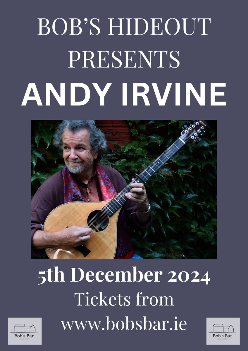 Our final gig of 2024 and what a gig to finish it with the one and only ANDY IRVINE. Tickets on sale tomorrow at bobsbar.ie 
<a href="/daviefurey/">Davie Furey Music</a> <a href="/DurrowLaois/">Durrow Laois Ireland</a>