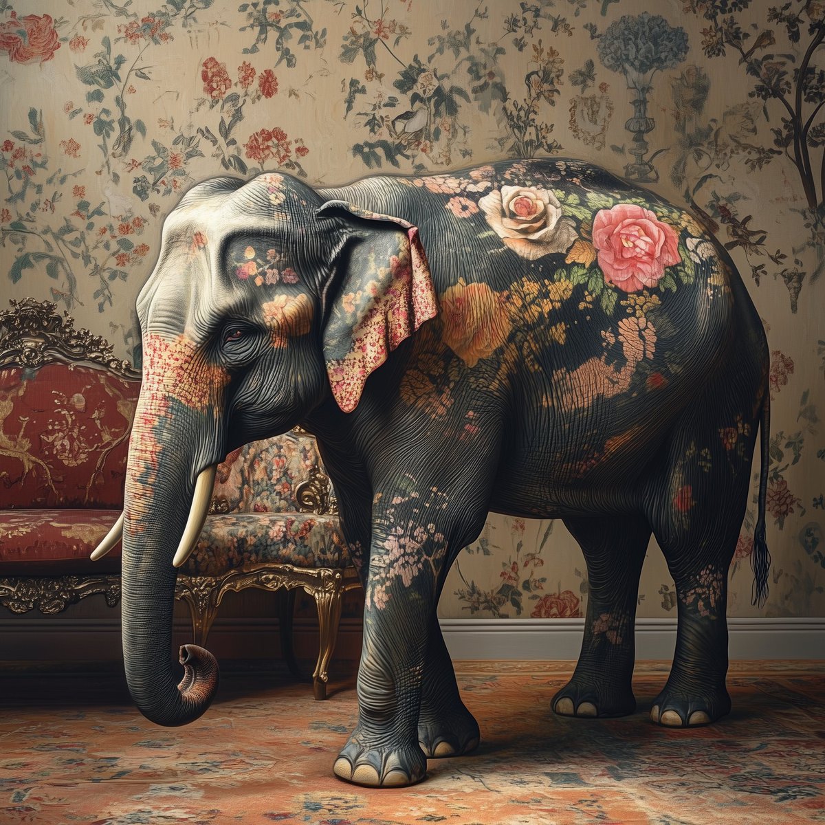 FBD_Agency's tweet image. Floral Elephant in the Room – A Surreal Commentary on Societal Denial #elephantintheroom #surrealart #societalcommentary #floraldesign #metaphoricalart