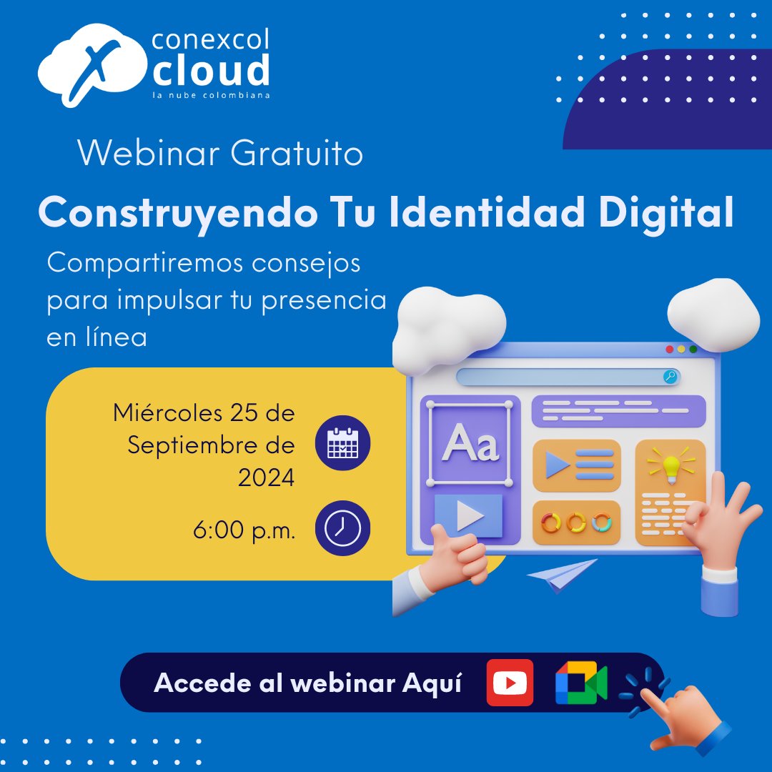 conexcol's tweet photo. Gran éxito en nuestro Webinar “Construyendo tu Identidad Digital”.

El evento reunió a estudiantes universitarios, donde exploramos estrategias clave para fortalecer su presencia en línea y potenciar sus negocios.🚀

#Webinar #IdentidadDigital #EstrategiasDigitales #ConexcolCloud https://t.co/aepxUmakcJ