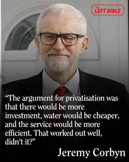 Britain_People's tweet photo. ๐ดPrivatisation
"The argument for privatisation was that there would be more investment, water would be cheaper, and the service would be more efficient. That worked out well, didn't it?"
-@jeremycorbyn https://t.co/YqmcUlKDYR