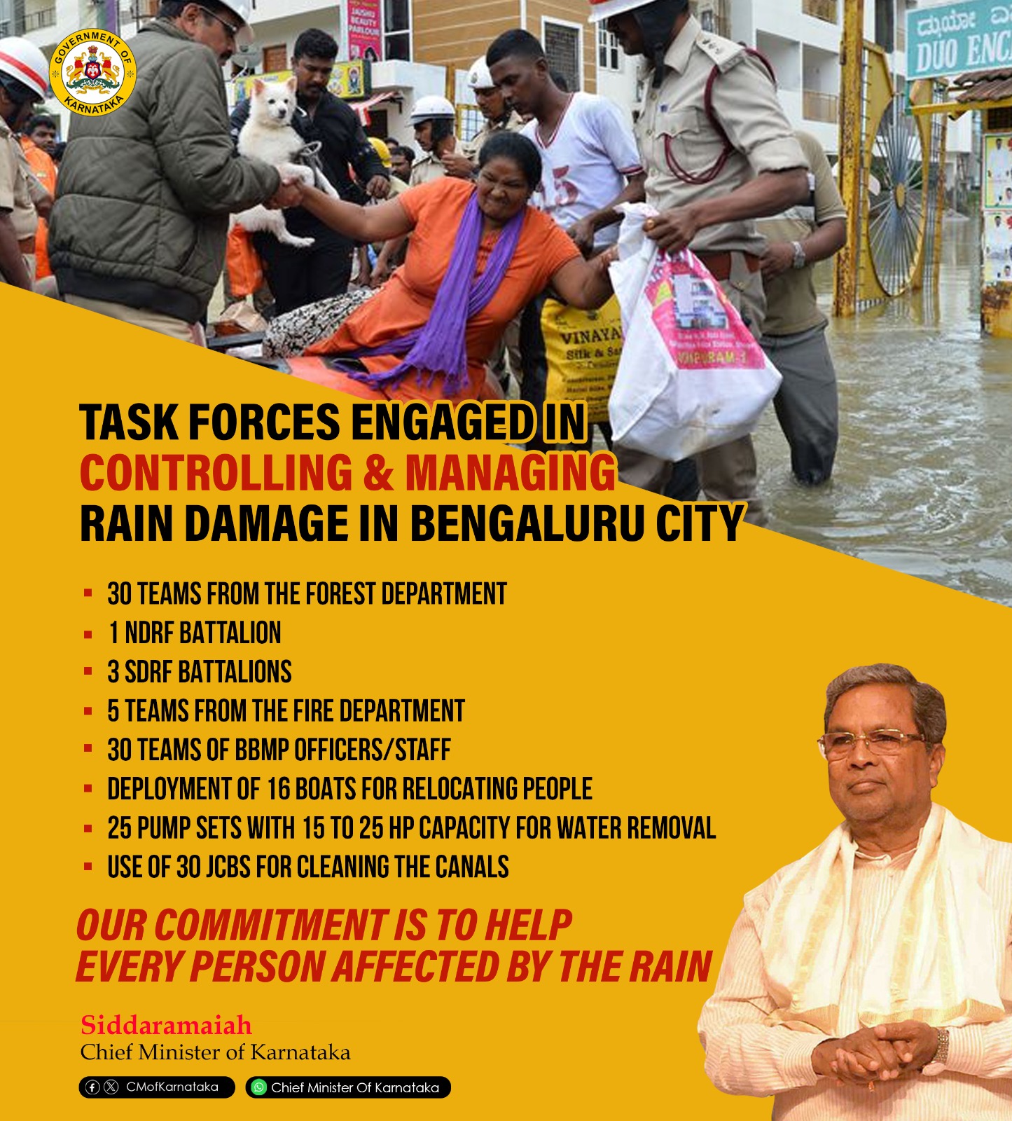 Siddaramaiah on X: &ldquo;The unprecedented torrential rains affecting 