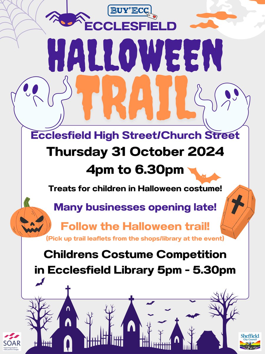 The shops and <a href="/ecclesfieldlib/">Ecclesfield Library</a> along Ecclesfield's High Street and Church Street are opening late and putting on free activities this Halloween!

Head down between 4-6.30pm 👻
