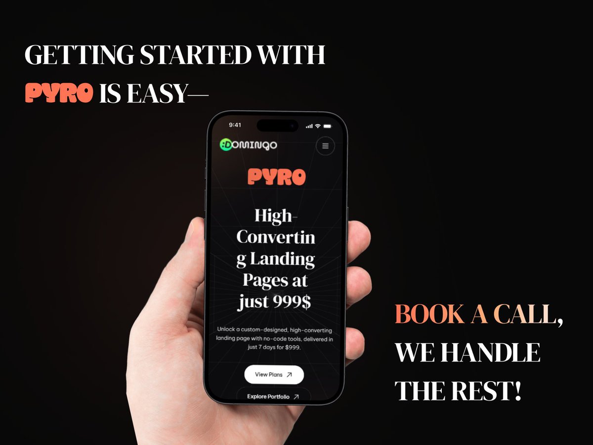 _dmgo_'s tweet image. Ready to launch your high-converting landing page in just 7 days? 🚀 Pyro delivers optimized results for startups and creators at just 999$! Book a call now. 📞🔥 #LandingPageDesign #NoCodeTools #HighConversionRate #DigitalMarketing #LandingPageStrategy #ConversionOptimization