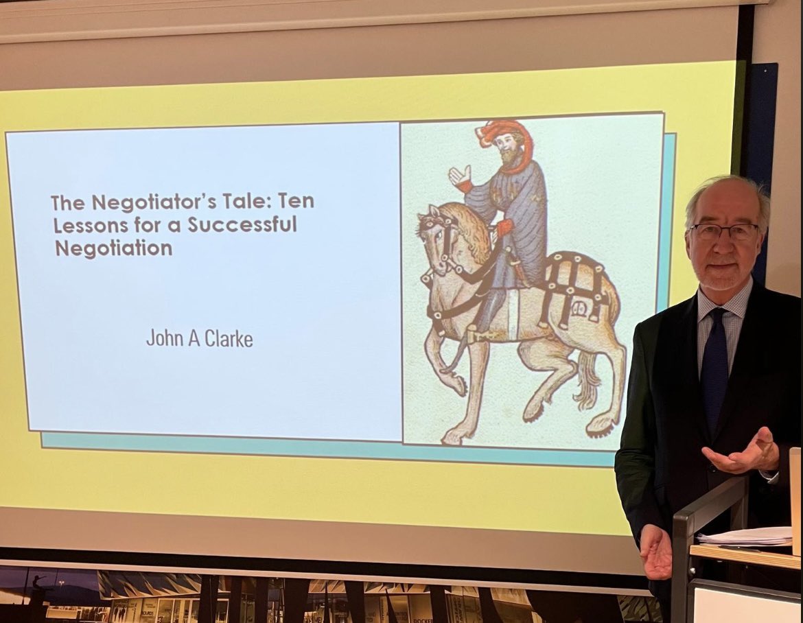A treat to share with a great IIEA audience my Ten Lessons as a negotiator - based on 35 years of hands on experience! Chatham house rules apply so I can’t lift the veil here… But happy to share them at other venues in future! <a href="/IIEABrussels/">IIEA Brussels</a> #EU #DGTrade #Brexit #mercosur #UN