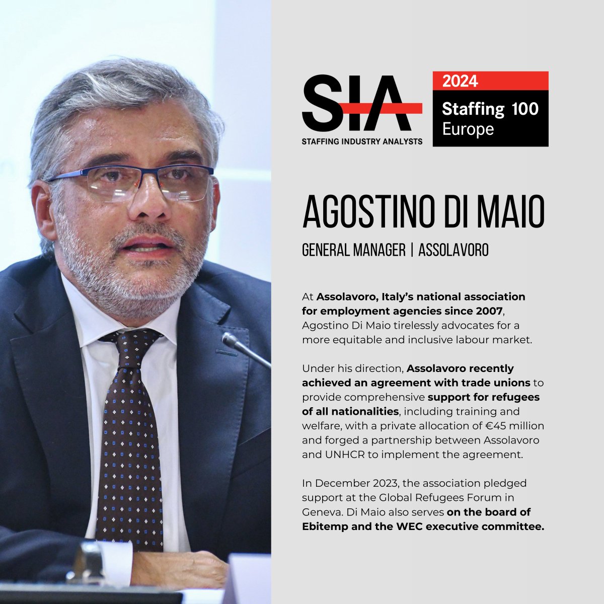 Agostino Di Maio (@agostino_dimaio) on Twitter photo 🎉Happy to have been included again this year in the prestigious #SIA100 list by <a href="/SIAnalysts/">SIA Global</a>. This recognition is the result of our work, done together with all the colleagues of @Assolavoro, a valuable team that works every day for the growth of our sector. #LavorodiValore 🎉Happy to have been included again this year in the prestigious #SIA100 list by <a href="/SIAnalysts/">SIA Global</a>. This recognition is the result of our work, done together with all the colleagues of @Assolavoro, a valuable team that works every day for the growth of our sector. #LavorodiValore