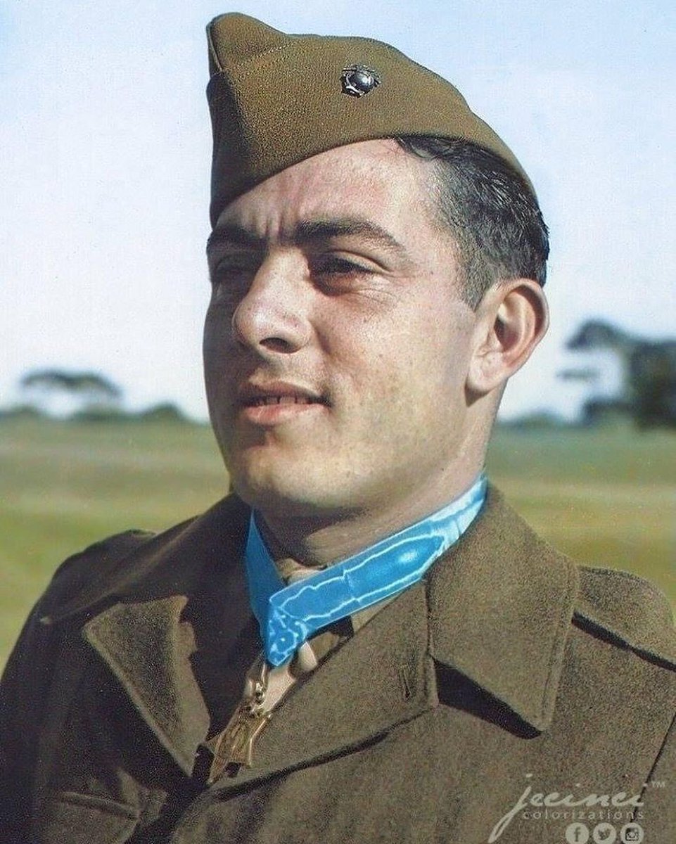 UpGoons's tweet photo. “The President of the United States of America, in the name of Congress, takes pleasure in presenting the Medal of Honor to Sergeant John “Manila John” Basilone, United States Marine Corps, for extraordinary heroism and conspicuous gallantry in action against enemy Japanese forces, above and beyond the call of duty, while serving with the First Battalion, Seventh Marines, First Marine Division in the Lunga Area. Guadalcanal, Solomon Islands, on the night of 24 - 25 October 1942. 
-
While the enemy was hammering at the Marines’ defensive positions, Sergeant Basilone, in charge of two sections of heavy machineguns, fought valiantly to check the savage and determined assault. In a fierce frontal attack with the Japanese blasting his guns with grenades and mortar fire, one of Sergeant Basilone’s sections, with its guncrews, was put out of action, leaving only two men able to carry on. 
-
Moving an extra gun into position, he placed it in action, then, under continual fire, repaired another and personally manned it, gallantly holding his line until replacements arrived. 
-
A little later, with ammunition critically low and the supply lines cut off, Sergeant Basilone, at great risk of his life and in the face of continued enemy attack, battled his way through hostile lines with urgently needed shells for his gunners, thereby contributing in large measure to the virtual annihilation of a Japanese regiment. 
-
His great personal valor and courageous initiative were in keeping with the highest traditions of the U.S. Naval Service.”
🇺🇸
