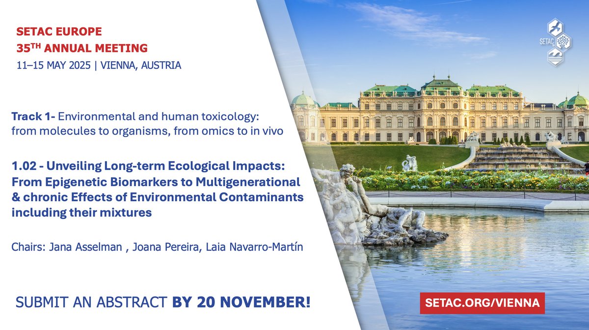 Laia Navarro-Martin (@navarromartinl) on Twitter photo Interested in Epigenetics and Long-term effects of Environmental Contaminants? Join us during SETAC Vienna 2025 and submit your abstract! <a href="/jaasselm/">Jana Asselman</a>, <a href="/JoanaLuPereira/">Joana Pereira</a>, <a href="/EPIBOOST22/">EPIBOOST</a>, <a href="/IDAEA_CSIC/">Inst. of Environmental Assessment & Water Research</a>, @MarineatUGent, @CESAM_Univ, @SETAC_GLB, #excellenceinepigenetics #environment Interested in Epigenetics and Long-term effects of Environmental Contaminants? Join us during SETAC Vienna 2025 and submit your abstract! <a href="/jaasselm/">Jana Asselman</a>, <a href="/JoanaLuPereira/">Joana Pereira</a>, <a href="/EPIBOOST22/">EPIBOOST</a>, <a href="/IDAEA_CSIC/">Inst. of Environmental Assessment & Water Research</a>, @MarineatUGent, @CESAM_Univ, @SETAC_GLB, #excellenceinepigenetics #environment