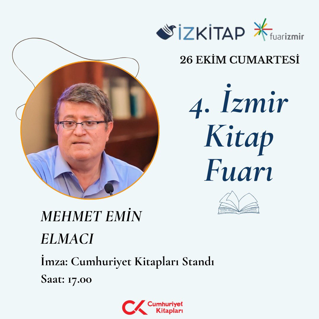 CUMHURİYET YAZARLARI İZMİR’DE!

4. İzmir Kitap Fuarı’nda yazarlarımız söyleşi ve imza etkinlikleri ile okurlarıyla buluşuyor.

Tüm okurlarımızı bekliyoruz.