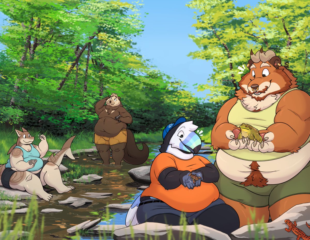 Rockhounding, cooling off, catching crawdads, friends, the creek has it all! 🌿🍄‍🩵

This is my submission for June in the "All Year Round" calendar! Get it here: bleucan.fish/product/all-ye…