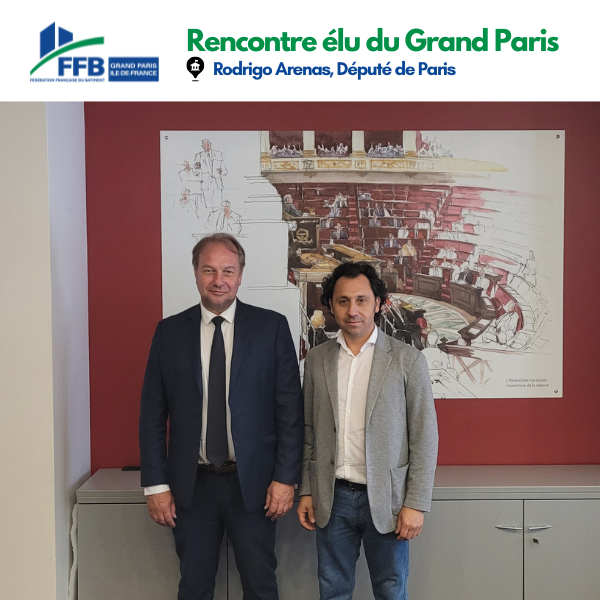 FFBGrandParis's tweet photo. [#Rencontre]🤝@y_debruyne,Vice-Président en charge des relations institutionnelles de la @FFBGrandParis et Président de l’Union Départementale de Paris, a rencontré @arenasrodrigo_,Député de Paris, pour échanger sur la ville et les bâtiments de demain à Paris et en Ile-de-France. https://t.co/0sSbzBenng