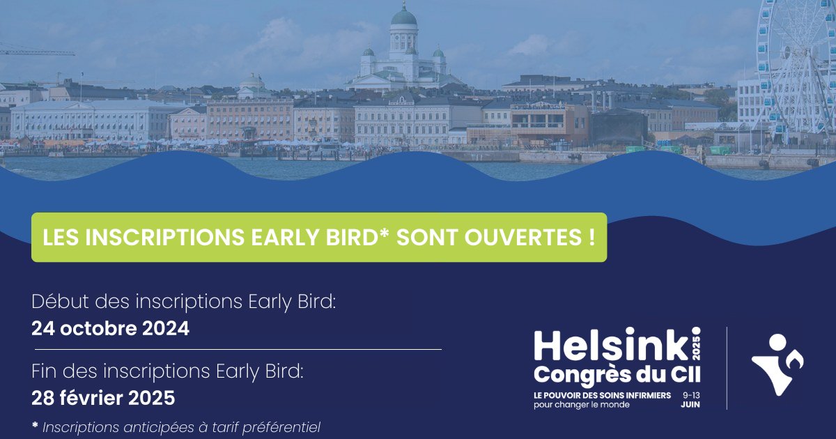 ICN (@icnurses) on Twitter photo Les inscriptions pour le #ICNCongress #ICN2025 sont ouvertes! Réservez votre place pour le plus grand rassemblement international d'#infirmières, sur le thème «Le pouvoir #infirmier pour changer le monde» en partenariat avec <a href="/Sairaanhoitajat/">Sairaanhoitajat</a>! Plus d'infos: bit.ly/4hiGevl Les inscriptions pour le #ICNCongress #ICN2025 sont ouvertes! Réservez votre place pour le plus grand rassemblement international d'#infirmières, sur le thème «Le pouvoir #infirmier pour changer le monde» en partenariat avec <a href="/Sairaanhoitajat/">Sairaanhoitajat</a>! Plus d'infos: bit.ly/4hiGevl