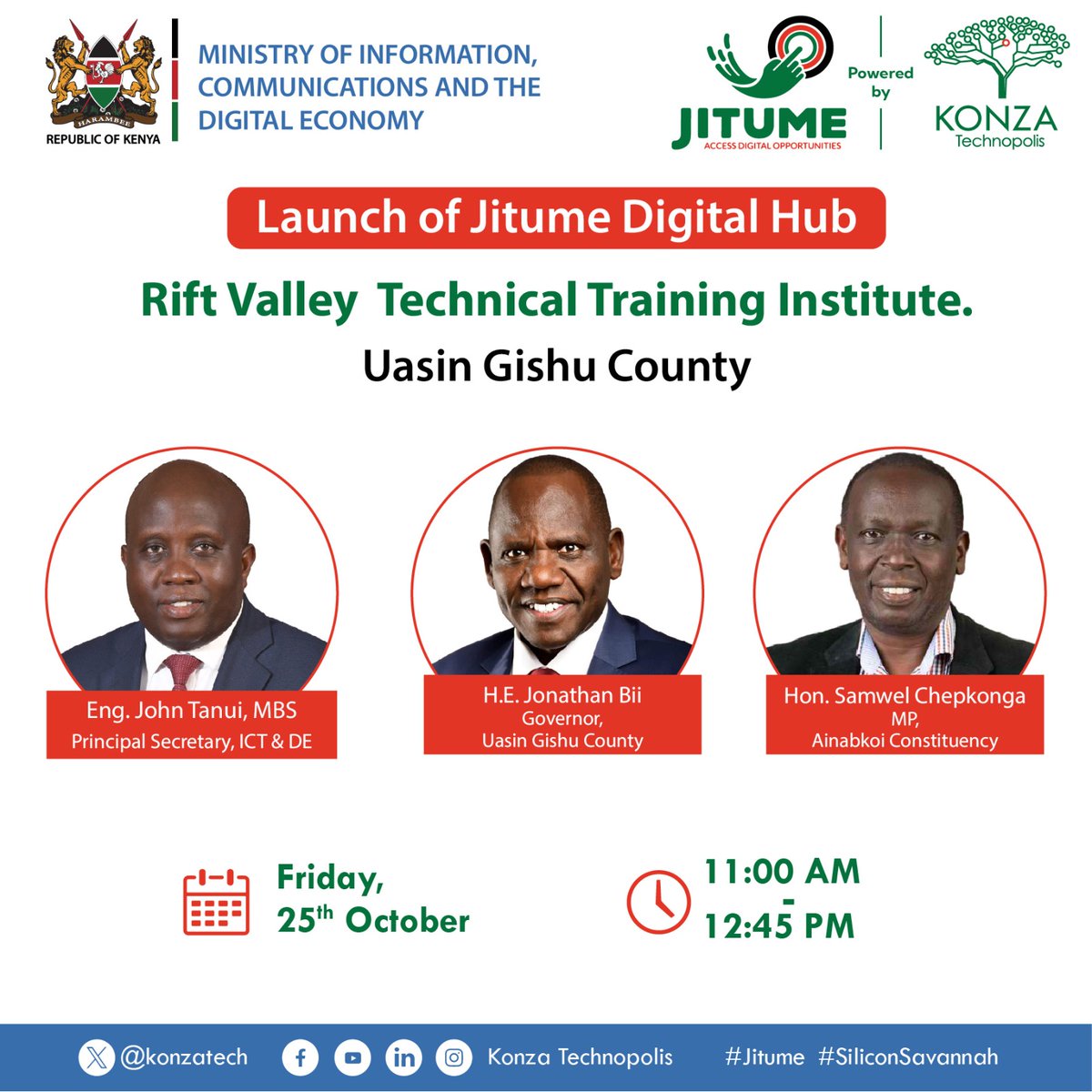 elamiso's tweet photo. Unlocking Digital Economies. Welcome to Uasin Gishu County.
Use the following hashtags; 

#DigitalJobs 
#DigitalSkillings
#JitumeDigitalLab 
#KonzaTechnopolis 
#SiliconSavannah
@tanuijohn @konzatech @jpokwiri @MoICTKe @ICTAuthorityKE
@TVETAKenya https://t.co/NsxWjNrLWz