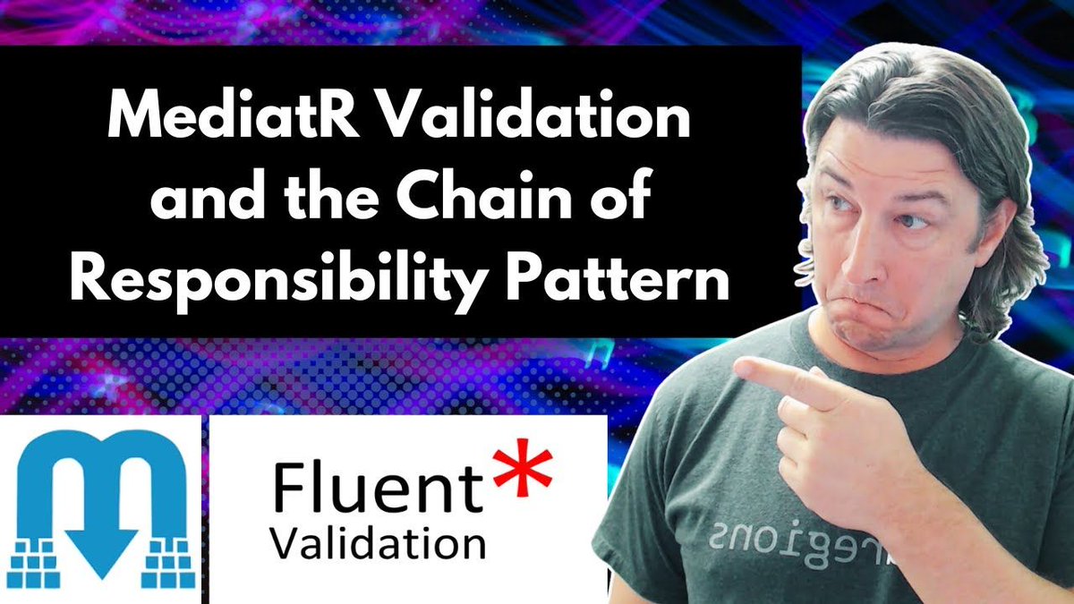 ardalis's tweet image. In this video we take a look at how to pull validation out of our Web/UI layer and move it closer to our business/domain layer.
youtube.com/watch?v=row6bE…
#FluentValidation #ChainOfResponsibility #CleanArchitecture #validation