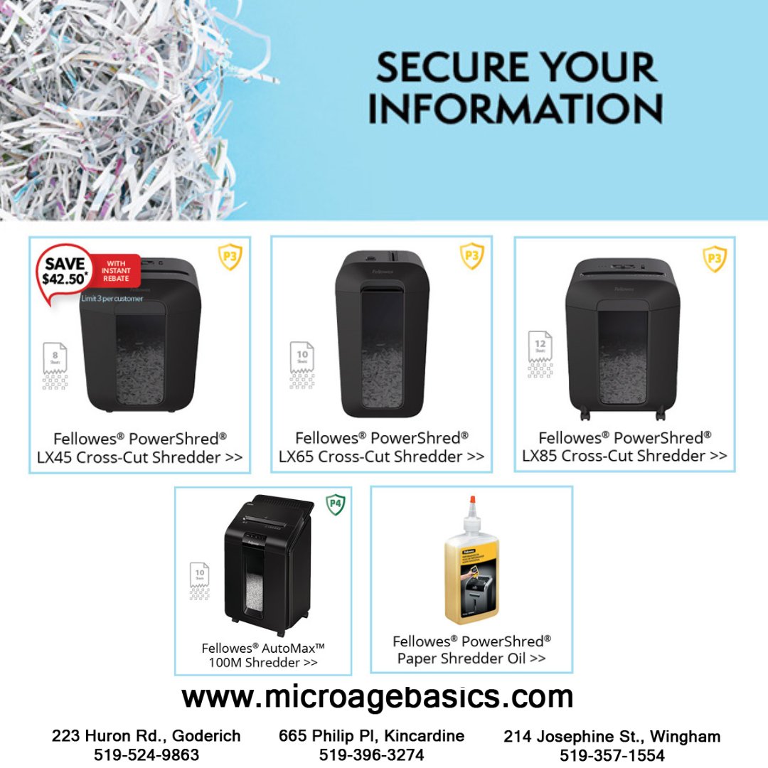 MicroageG's tweet image. Secure Your Information.  The Fellowes PowerShred products can secure your information. #fellowes #powershred #microagebasics