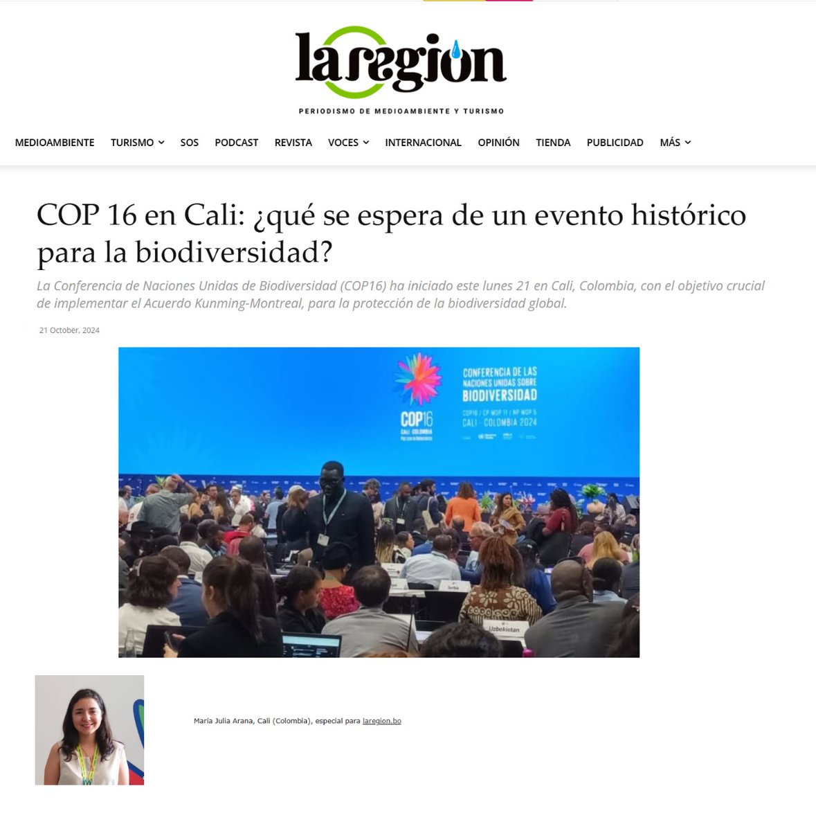 Nota sobre la <a href="/COP16Oficial/">COP16 COLOMBIA 🇨🇴</a> para <a href="/LaRegionPrensa/">La Región</a> con entrevista a <a href="/DilianFrancisca/">Dilian Francisca T.</a> laregion.bo/cop-16-en-cali… #COP16Colombia