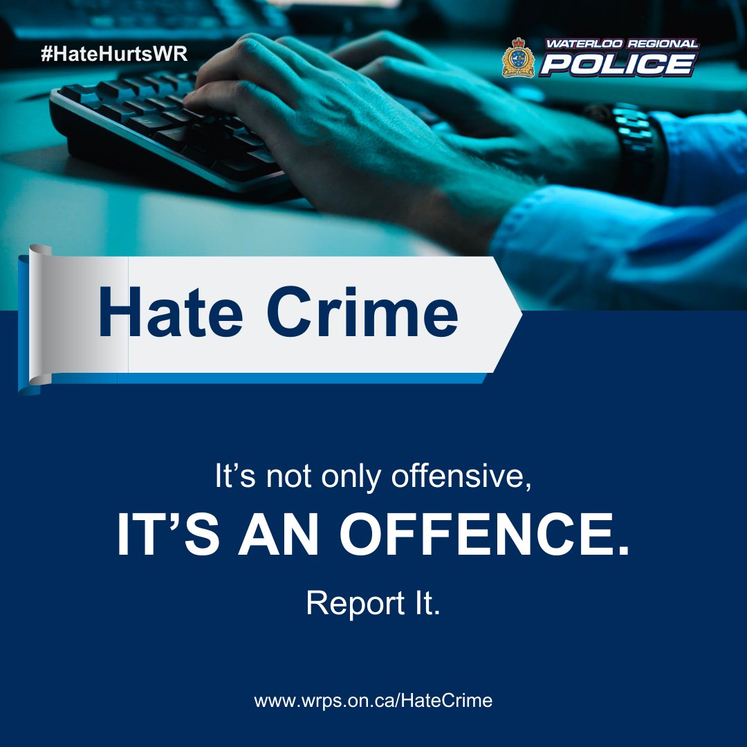Stand Up Against Hate.
Report all incidents of hate.

Non-emergency: 519-570-9777
Emergency: 911

#hatehurtsWR #reportit #saynotohate