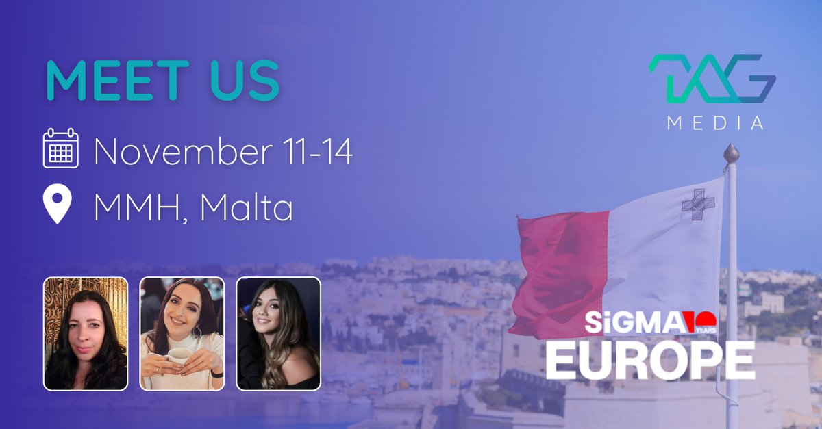 TAG Media (@tagmedialtd) on Twitter photo The countdown is on to the <a href="/SiGMAworld_/">SiGMA World</a> Europe Summit! 🇲🇹
🎮 We’ll be in Malta 11 – 14 November for this exciting iGaming event.
📲 Book a meeting with us today at: tag.media/contact-us/
#TAGMedia #iGaming #iGBLive #AffiliateMarketing #Valletta #SiGMAWorld The countdown is on to the <a href="/SiGMAworld_/">SiGMA World</a> Europe Summit! 🇲🇹
🎮 We’ll be in Malta 11 – 14 November for this exciting iGaming event.
📲 Book a meeting with us today at: tag.media/contact-us/
#TAGMedia #iGaming #iGBLive #AffiliateMarketing #Valletta #SiGMAWorld