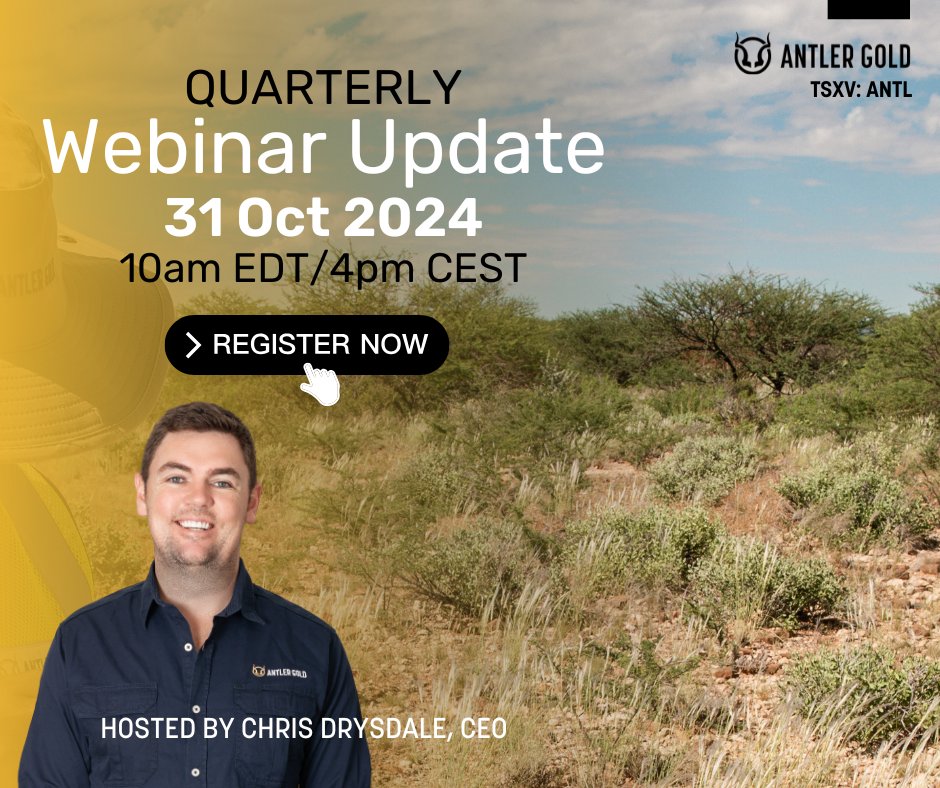 Antler Gold Inc. (@antlergold) on Twitter photo Join $ANTL.V live investor webinar where CEO <a href="/CDrysdale_/">Christopher Drysdale</a> will discuss the latest developments, including the recently finalized Erongo Gold Project agreement.
Ask questions during our Q&A session, register here: bit.ly/4fhD5u5
#Stockmarket #mining #miningnews Join $ANTL.V live investor webinar where CEO <a href="/CDrysdale_/">Christopher Drysdale</a> will discuss the latest developments, including the recently finalized Erongo Gold Project agreement.
Ask questions during our Q&A session, register here: bit.ly/4fhD5u5
#Stockmarket #mining #miningnews