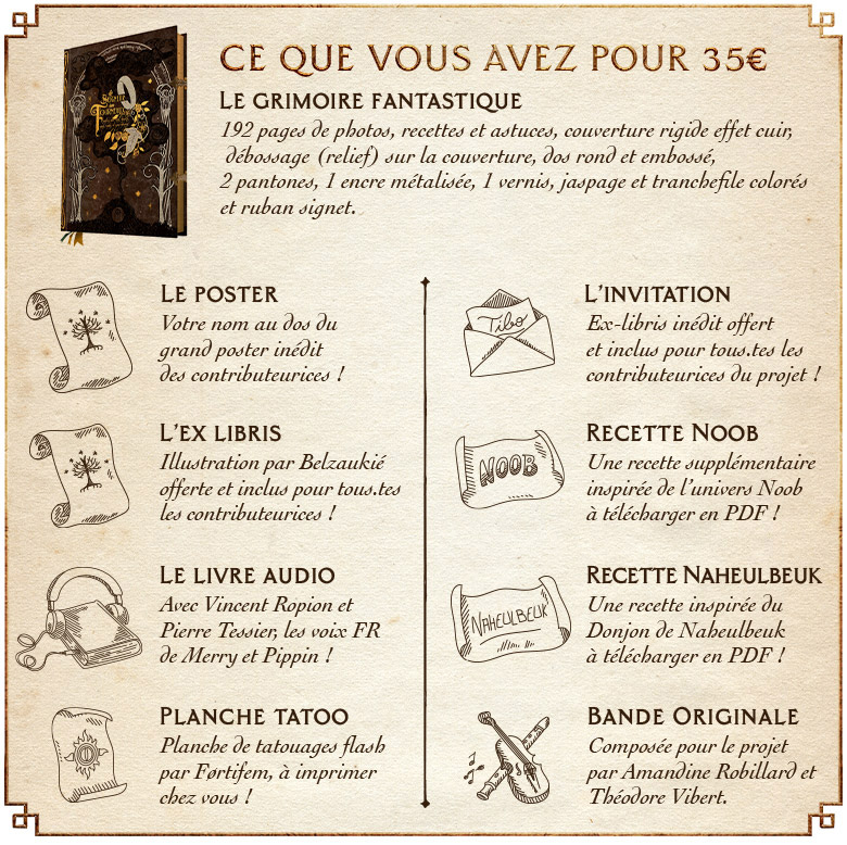 La campagne pour mon livre de cuisine non officiel inspiré par Le Seigneur des Anneaux se termine dans 6 jours ! J-6 pour profiter du projet, ne passez pas à côté ! 
Voici tout ce que vous pouvez avoir avec une contrepartie à 35€ ! Rdv sur ulule.com/recetteslotr !