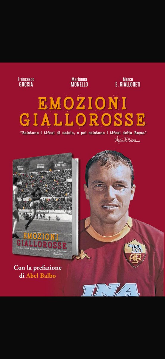 Feliz de ser el prefacio de este espléndido libro que habla de la gran AS Roma y de las emociones que sienten, quienes forman parte de esta pasión.♥️💛🇮🇹 <a href="/OfficialASRoma/">AS Roma</a>