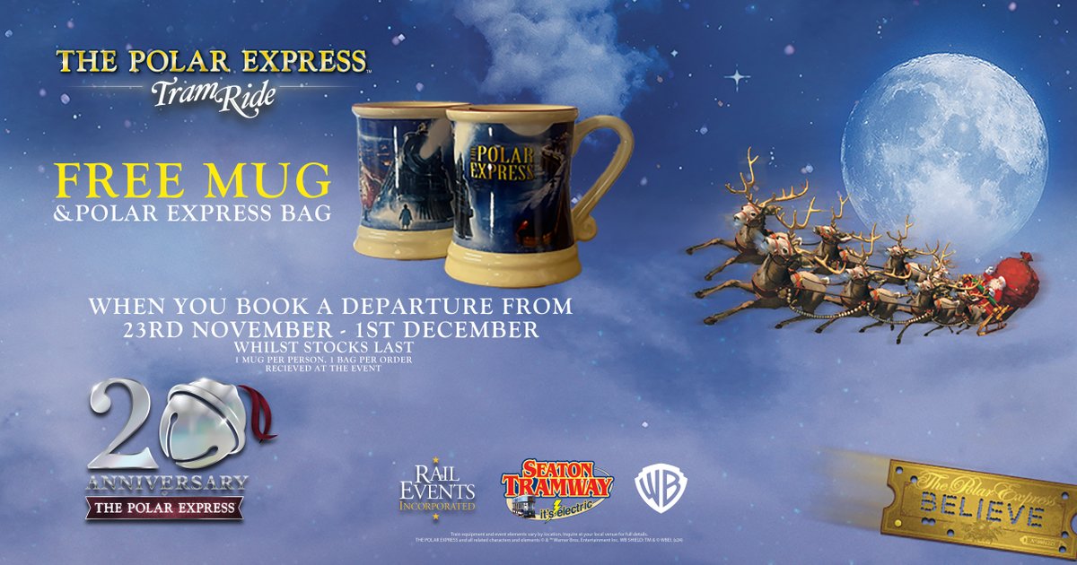 Book your Polar Express Tram Ride between 23rd November and 1st December and receive a FREE Polar Express mug per person! Plus, every order will include a Polar Express bag. Hurry, while stocks last!

BOOK NOW
tram.co.uk/events/view/th…

Terms &amp; Conditions Apply