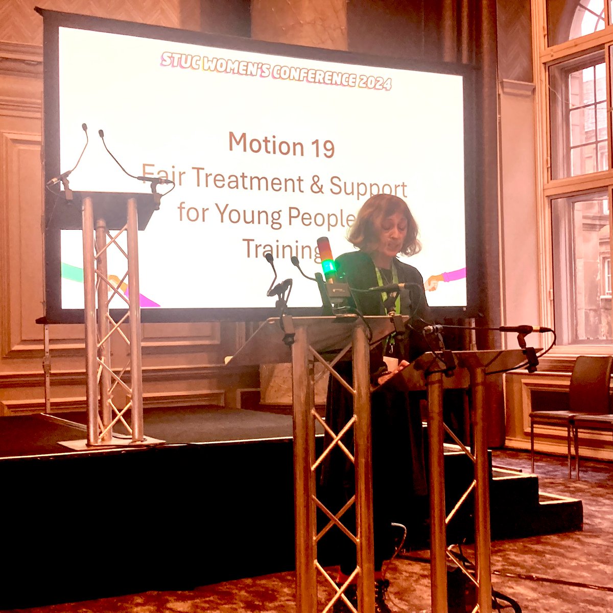 Natasha Gerson speaking powerfully and personally proposing our motion at #STUCwomen24 to ask for improvement in arts &amp; sports training to give young people the support and fair treatment they deserve <a href="/EquityUK/">Equity</a> <a href="/equityglasgow/">@EquityGlasgow</a> <a href="/equity_class/">Equity Class Network</a> <a href="/EquityWomen/">Women's Committee</a> (passed unanimously )