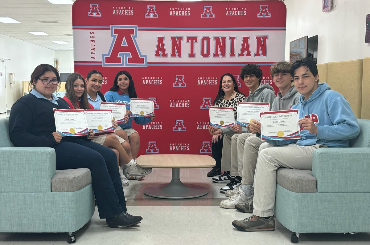 ⭐Student Highlight⭐

We would like to recognize the following students as recipients of our "Apache Acknowledgement" Award:
Bruno Garcia, Ava Gutierrez, Andres Narvaez, Chloe Perez, Leonardo Salazar, Natalia Sutton, and Khloe Villanueva.

#weareantonian