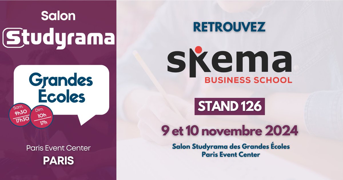Studyrama G Ecoles (@s_grandesecoles) on Twitter photo 🔔Vous souhaitez intégrer une #GrandeEcole de management ? Venez rencontrer <a href="/SKEMA_BS/">SKEMA Business School</a> sur le salon Studyrama Grandes Ecoles de Paris les 9 et 10 novembre 2024 !
Toutes les infos ici 👇
<a href="/PatriceHoudayer/">Patrice Houdayer</a> <a href="/nathector/">Nathalie Hector</a> <a href="/CCassabois/">ChristineC</a> 🔔Vous souhaitez intégrer une #GrandeEcole de management ? Venez rencontrer <a href="/SKEMA_BS/">SKEMA Business School</a> sur le salon Studyrama Grandes Ecoles de Paris les 9 et 10 novembre 2024 !
Toutes les infos ici 👇
<a href="/PatriceHoudayer/">Patrice Houdayer</a> <a href="/nathector/">Nathalie Hector</a> <a href="/CCassabois/">ChristineC</a>