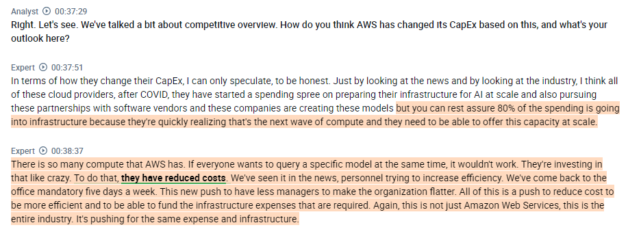 Former $MSFT employee shares his view on the cloud industry and AWS:

- He thinks $AMZN's AWS is the leader in cloud infrastructure but not necessarily the leader in the platform as a service or software as a service aspect compared to some competitors.

- According to him, the