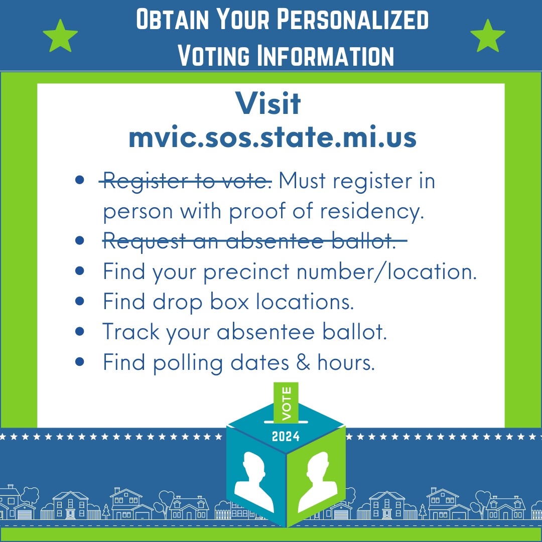 Access your personalized voting information at 🔗 mvic.sos.state.mi.us.  Still need to register to vote? Register in person at the Clerk's Office during regular or extended hours. Details at bloomfieldtwp.org/elections.

#election2024 #bloomfieldtownshipMI #vote #election