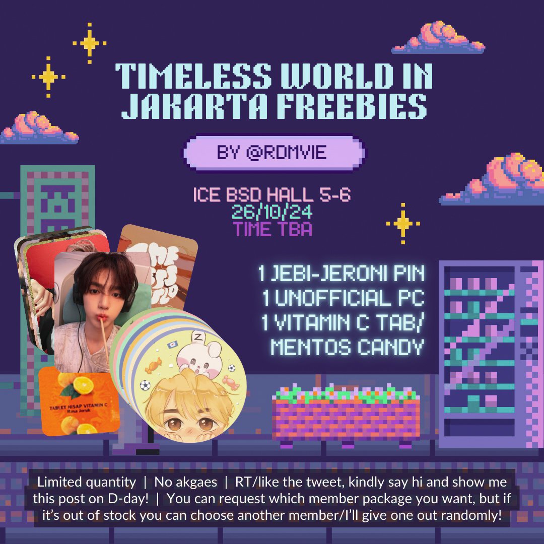 rdmvie's tweet photo. ZEROBASEONE TIMELESS WORLD IN JAKARTA  // freebies by @rdmvie 

how to claim:
- very limited quantity, 1st come 1st serve, 1 member/person
- rt/like, show me this post on d-day
- open for trade

see you, zerose!! 🫶
#TIMELESSWORLD_IN_JAKARTA 
#ZEROBAESONE https://t.co/ZgbYxQJ8K8