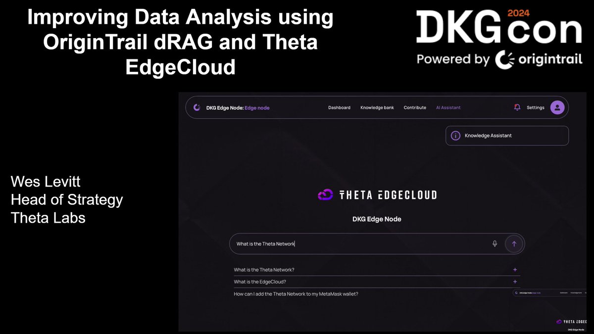 Watch <a href="/pizajolo/">pizajolo</a> and I present "Improving Data Analysis using OriginTrail dRAG and Theta EdgeCloud" at DKGcon today! Our presentation will livestream soon at 16:40 CET / 10:40am ET here:

x.com/i/broadcasts/1…