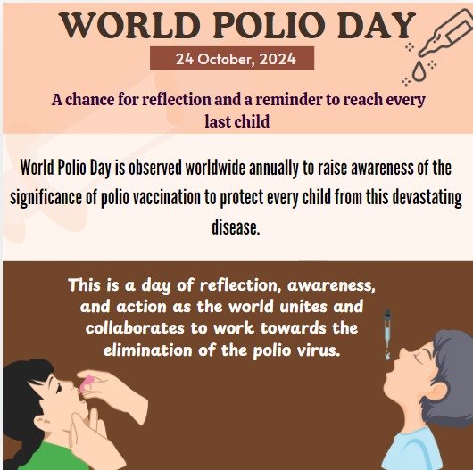 World Polio Day, observed annually on October 24, is a global event aimed at raising awareness about polio, a crippling and potentially fatal infectious disease.