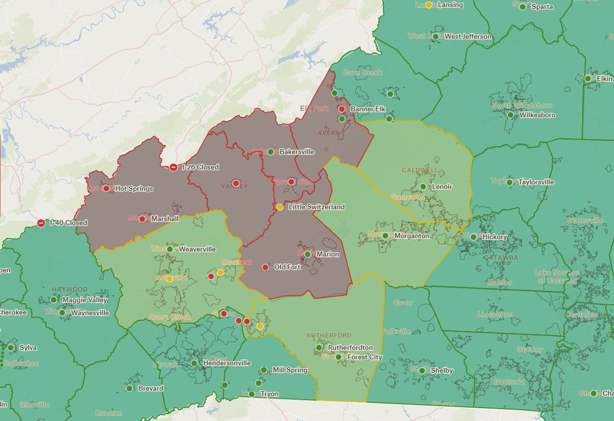 wxbrad's tweet photo. Many locations are now open for tourists who need money in the mountains. Here's the latest map and link to find locations. So, you can see the fall colors, shop, and dine to help support local communities. Link https://t.co/HUE990cCfO #WNCStrong #HeleneRecovery #ncwx #wncwx https://t.co/X05jYfXsgU