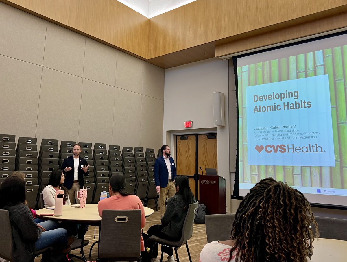 Dr. Cahill from CVS Health spoke to pharmacy students on Wednesday about developing atomic habits. Students also learned about opportunities for employment and rotation experience within CVS! Thank you for an insightful afternoon, Dr. Cahill!