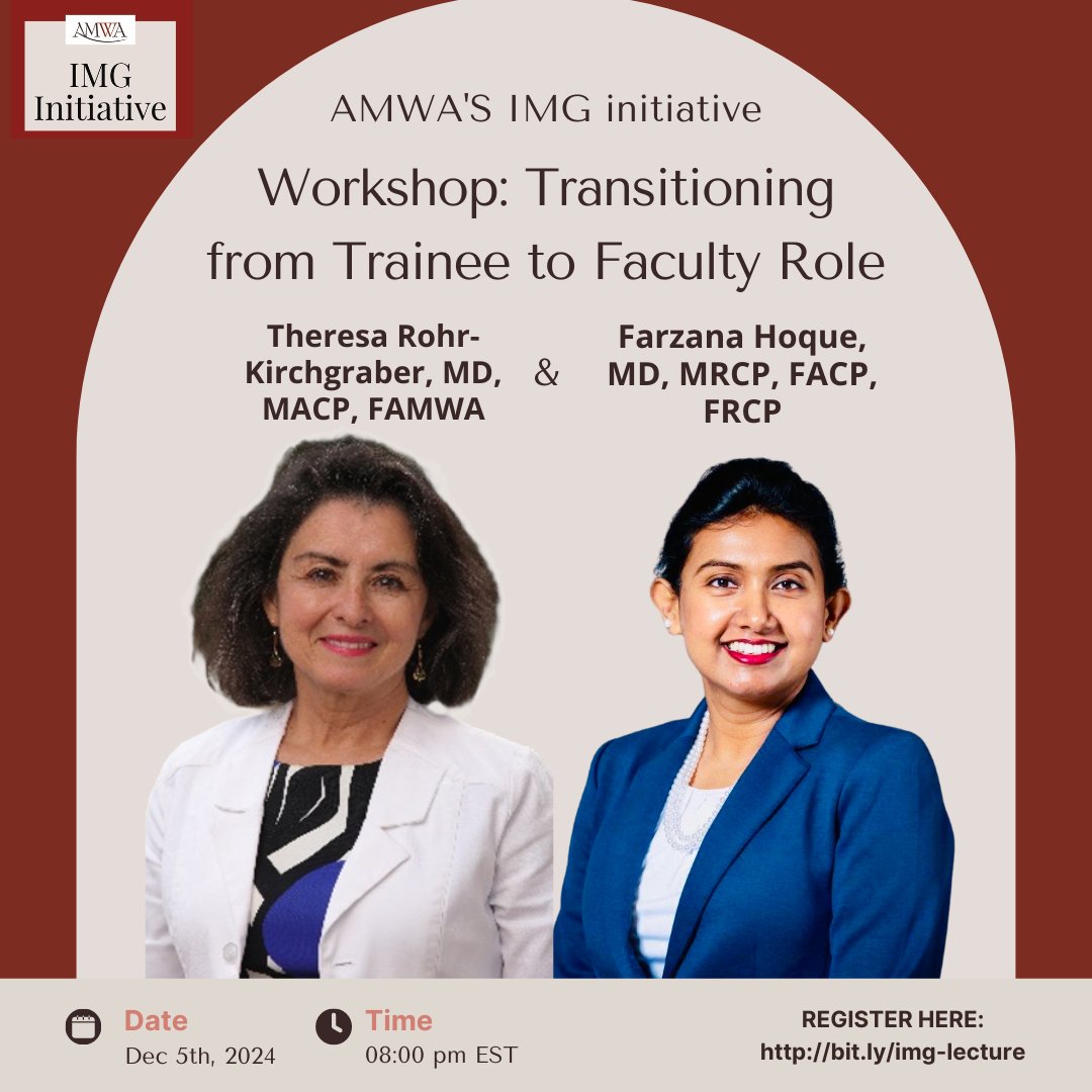 AMWA Doctors (@amwadoctors) on Twitter photo Join us on Thursday, Dec 5th at 8pm ET for our Workshop: Transitioning from Trainee to Faculty Role. Register at bit.ly/img-lecture
#WomenInMedicine Join us on Thursday, Dec 5th at 8pm ET for our Workshop: Transitioning from Trainee to Faculty Role. Register at bit.ly/img-lecture
#WomenInMedicine