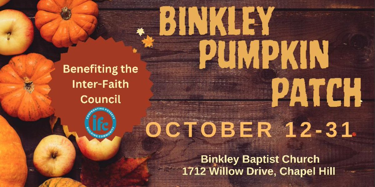 Inter-Faith Council for Social Service βπΏβπΎβπ½ (@ifcforss) on Twitter photo Searching for a fun-filled fall weekend activity? <a href="/BinkleyChurch/">Binkley Church</a> has the perfect pumpkins for baking, carving and decorating. Proceeds benefit IFC! ππ Searching for a fun-filled fall weekend activity? <a href="/BinkleyChurch/">Binkley Church</a> has the perfect pumpkins for baking, carving and decorating. Proceeds benefit IFC! ππ